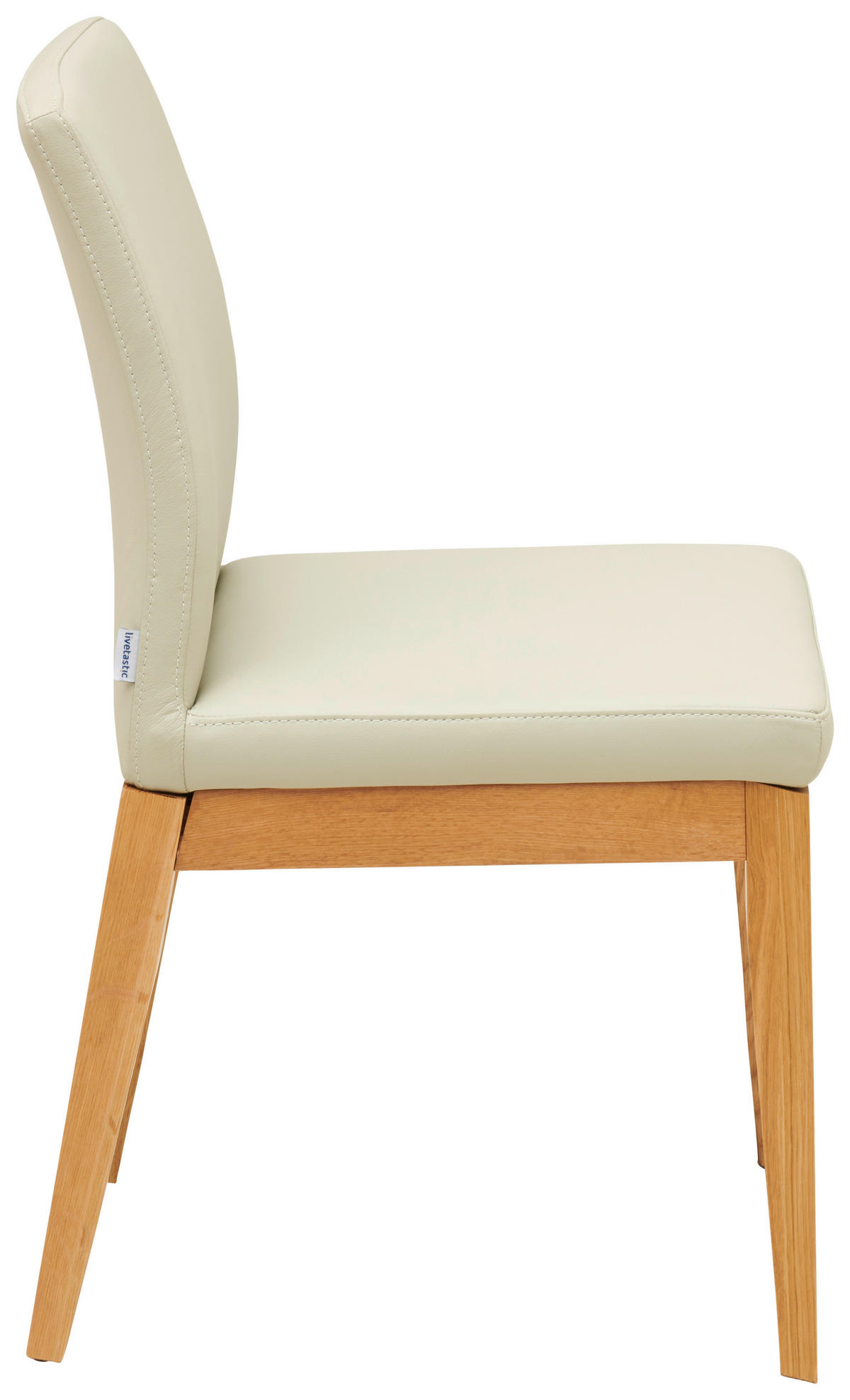 STUHL Echtleder Beige  - Eichefarben/Beige, MODERN, Leder/Holz (48,5/86,5/60cm) - Livetastic