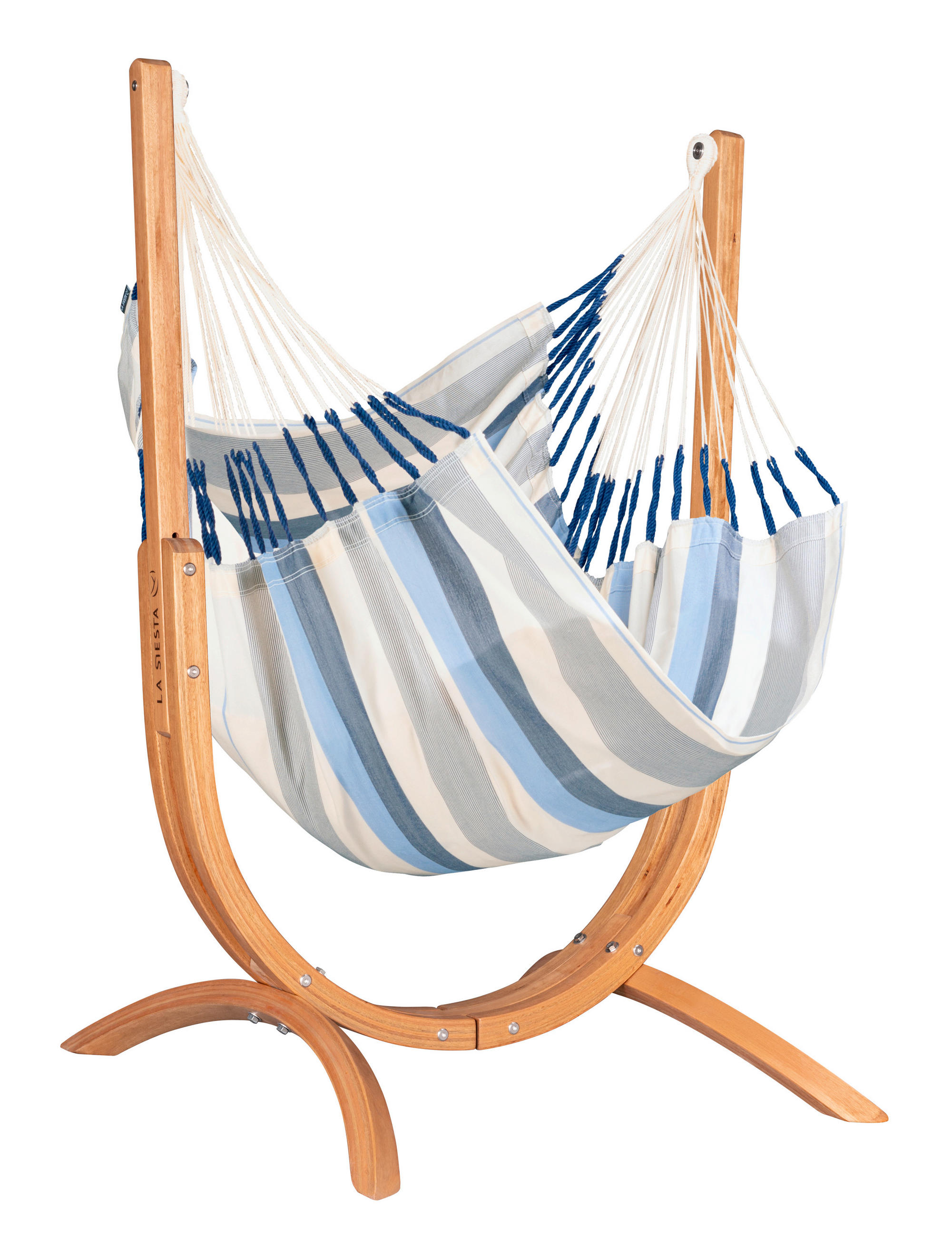 HÄNGEMATTE Naturfaser Blau, Weiß  - Blau/Eukalyptusholzfarben, KONVENTIONELL, Holz/Textil (100/152/92cm) - La Siesta