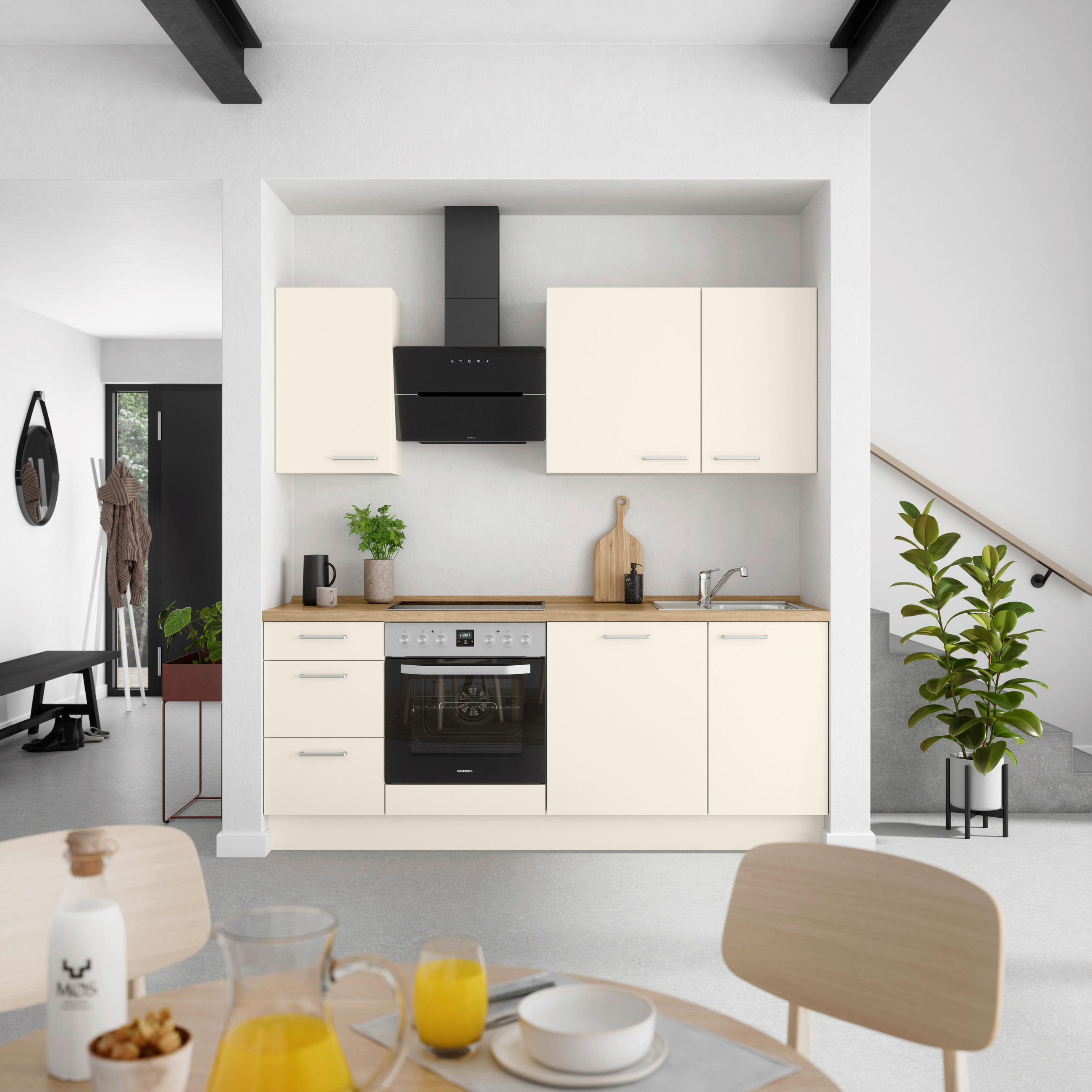 KÜCHENBLOCK 210 cm   in Eichefarben, Magnolie  - Edelstahlfarben/Eichefarben, MODERN, Holzwerkstoff/Metall (210cm) - Nobilia