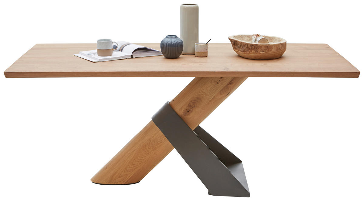 ESSTISCH Kerneiche vollmassiv rechteckig Anthrazit, Eichefarben  - Eichefarben/Anthrazit, Natur, Holz/Metall (190/95/76cm) - Valnatura