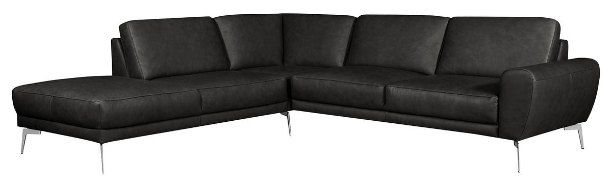 ECKSOFA SPRING Schwarz Echtleder  - Chromfarben/Schwarz, Design, Leder/Metall (250/273cm) - Livetastic