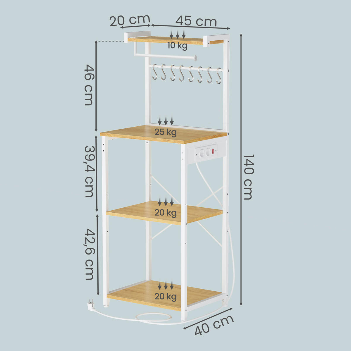 KÜCHENREGAL  - Eichefarben/Weiß, Trend, Holzwerkstoff/Metall (45/140/40cm) - Boxxx