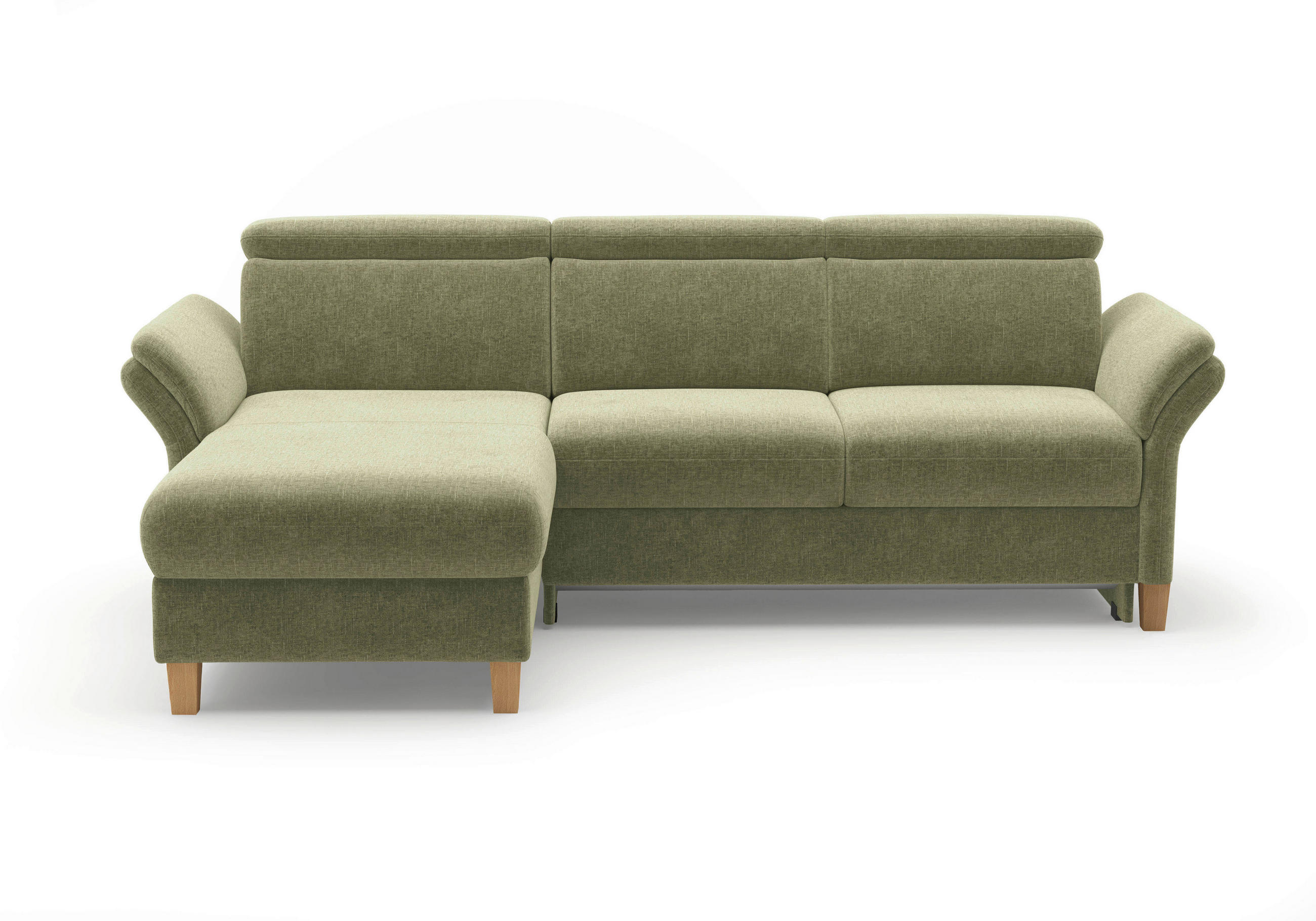 Thumbnail - Sit & More Ecksofa Glendale E, Hellgrün, Textil, Eiche, massiv, 4,5-Sitzer, Ottomane links, L-Form, 253x166 cm, Goldenes...