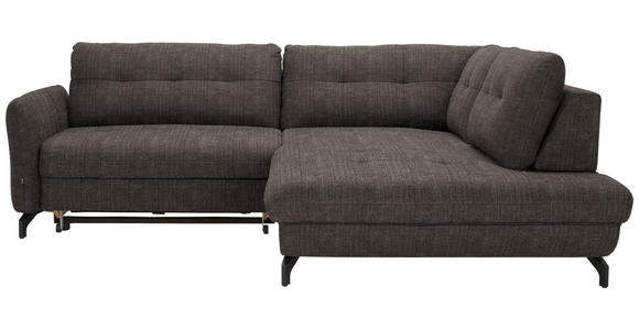 ECKSOFA in Flachgewebe, Leinenoptik Braun 247/208 cm - Schwarz/Braun, MODERN, Textil/Metall (247/208cm) - Xora