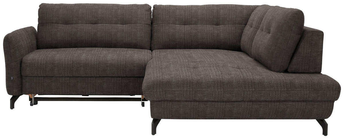 ECKSOFA in Flachgewebe, Leinenoptik Braun  - Schwarz/Braun, Modern, Textil/Metall (247/208cm) - Xora