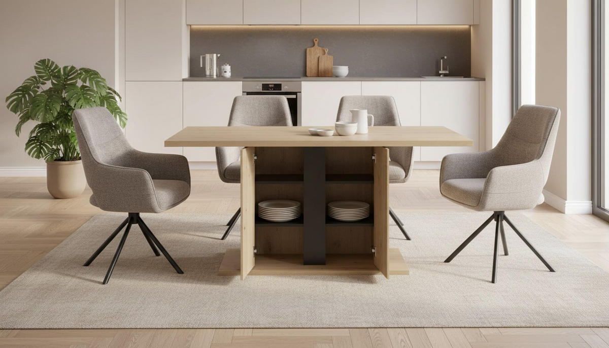 ESSTISCH 160/90/76 cm Nachbildung  Holzwerkstoff Stauraum rechteckig Schwarz, Eiche Artisan  - Schwarz/Eiche Artisan, MODERN, Holzwerkstoff (160/90/76cm) - Livetastic