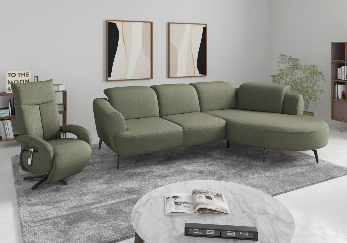 ECKSOFA in Flachgewebe Olivgrün  309/199 cm  - Schwarz/Olivgrün, KONVENTIONELL, Textil/Metall (309/199cm) - Sit & More