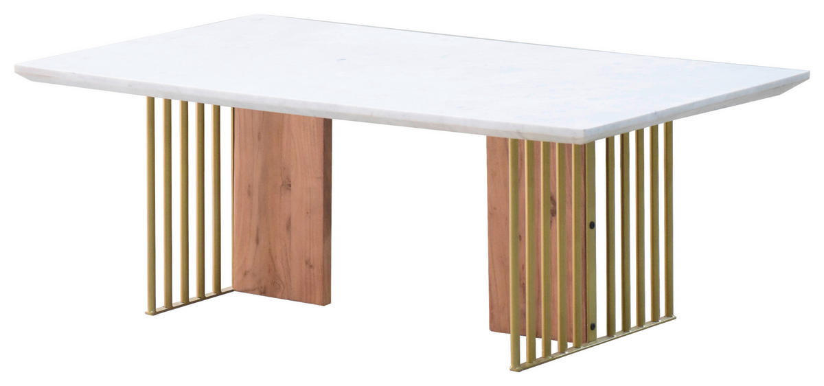 COUCHTISCH in Holz, Metall, Stein  - Weiss/Goldfarben, Lifestyle, Holz/Stein (120/45/70cm) - MID.YOU
