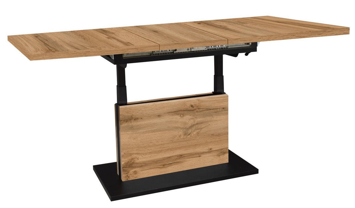COUCHTISCH Lift Couchtisch rechteckig Schwarz, Eiche Wotan  - Eiche Wotan/Schwarz, Design, Holzwerkstoff/Metall (120-160/56-75/70cm) - MID.YOU