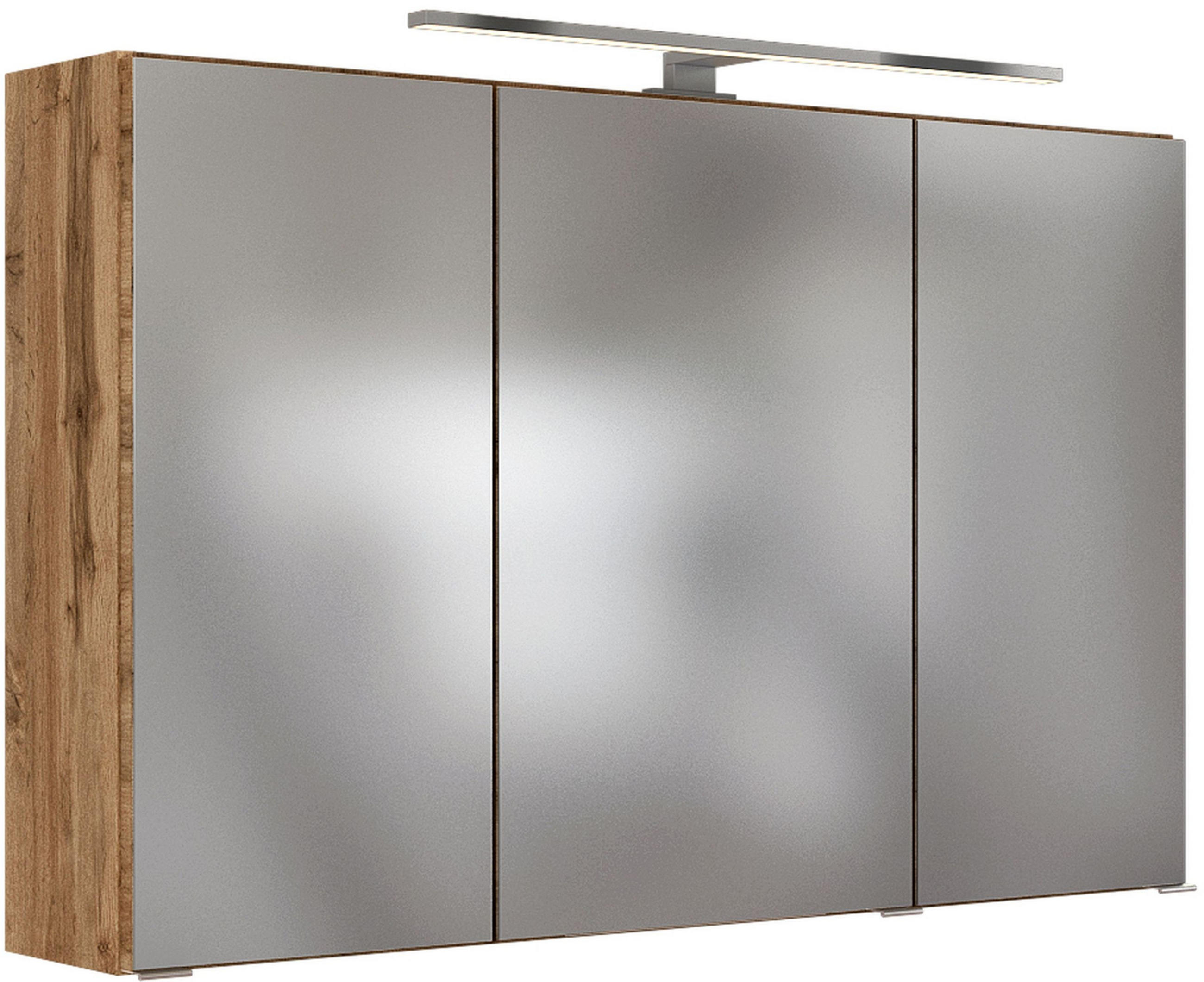 SPIEGELSCHRANK 100/66/20 cm  - Chromfarben/Eiche Wotan, Design, Glas/Holzwerkstoff (100/66/20cm) - Held