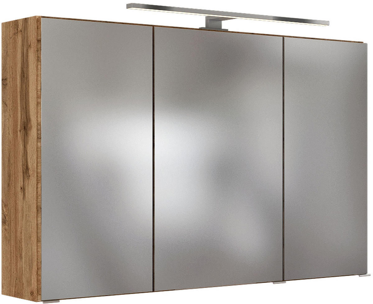 SPIEGELSCHRANK 100/66/20 cm  - Chromfarben/Eiche Wotan, Design, Glas/Holzwerkstoff (100/66/20cm) - Held