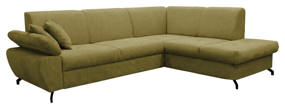 ECKSOFA CORA Grün Chenille Zierkissen, Bettkasten  - Schwarz/Grün, Design, Textil/Metall (261/198cm) - MID.YOU