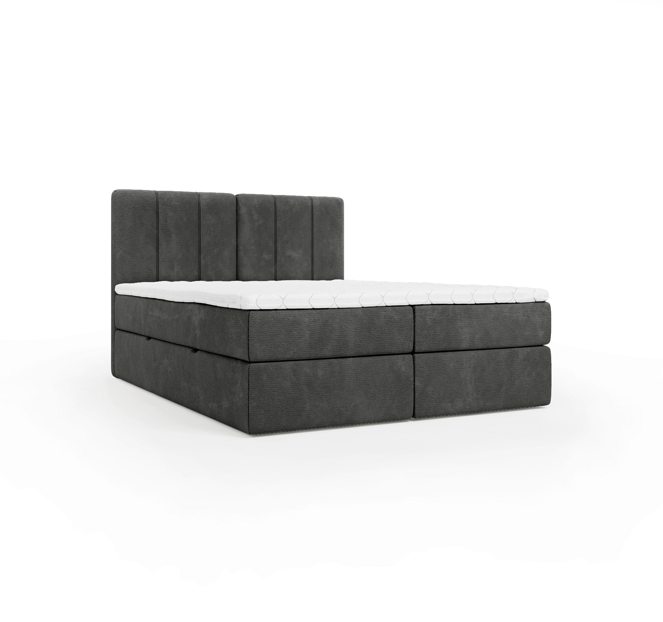 BOXBETT 160/200 cm,  in Anthrazit, gepolstertes Kopfteil, Bettkasten, Topper, Matratze, H3 = fest  - Anthrazit/Schwarz, Design, Holzwerkstoff/Kunststoff (160/200cm) - Esposa