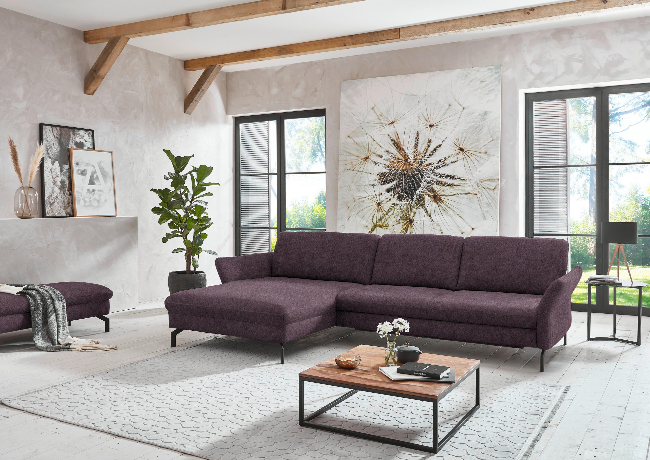 ECKSOFA in Velours Lila, Flieder  - Lila/Flieder, Design, Textil/Metall (179/306cm) - Beldomo System