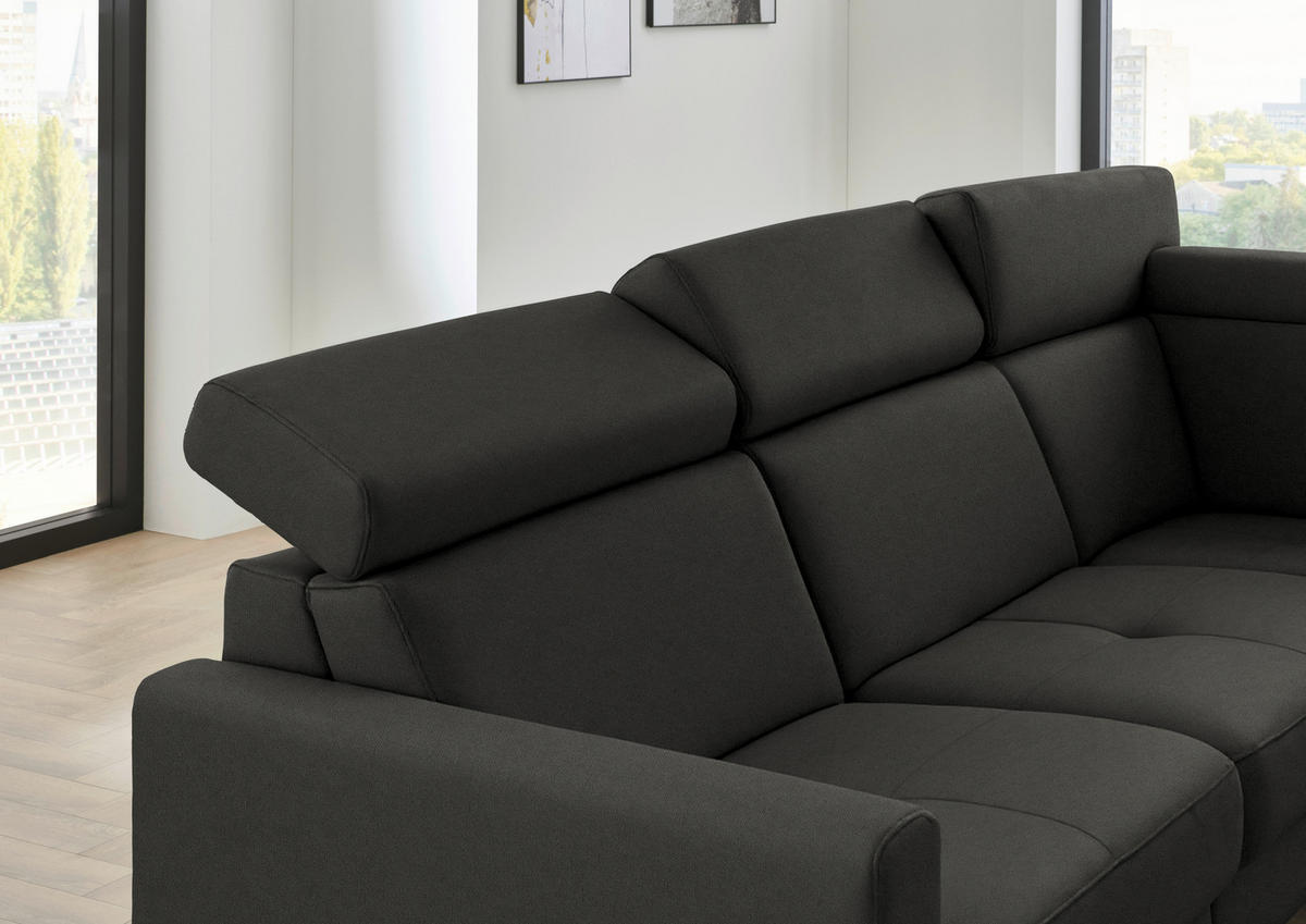 ECKSOFA Flachgewebe Schwarz  - Schwarz, Konventionell, Textil/Metall (276/214cm) - Beldomo System