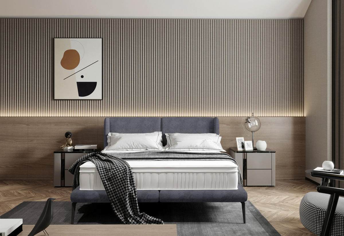 Polsterbett inkl. Matratze 180/200 cm  in Hellgrau  - Weiss/Creme, Modern, Textil/Metall (180/200cm) - Livetastic