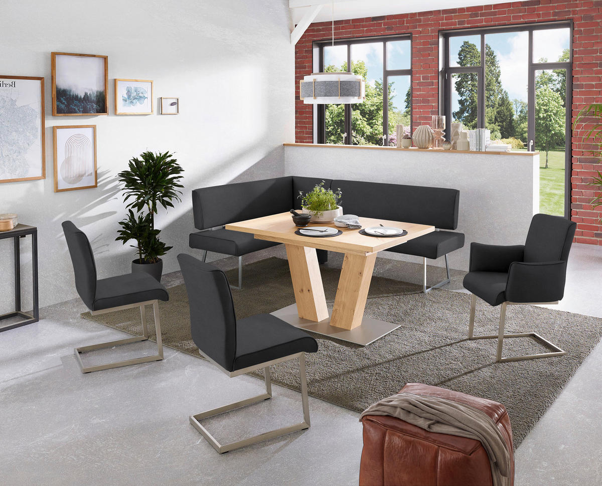 ECKBANK 137/219 cm  in Schwarz, Edelstahlfarben  - Edelstahlfarben/Schwarz, Design, Textil/Metall (137/219cm) - Dieter Knoll