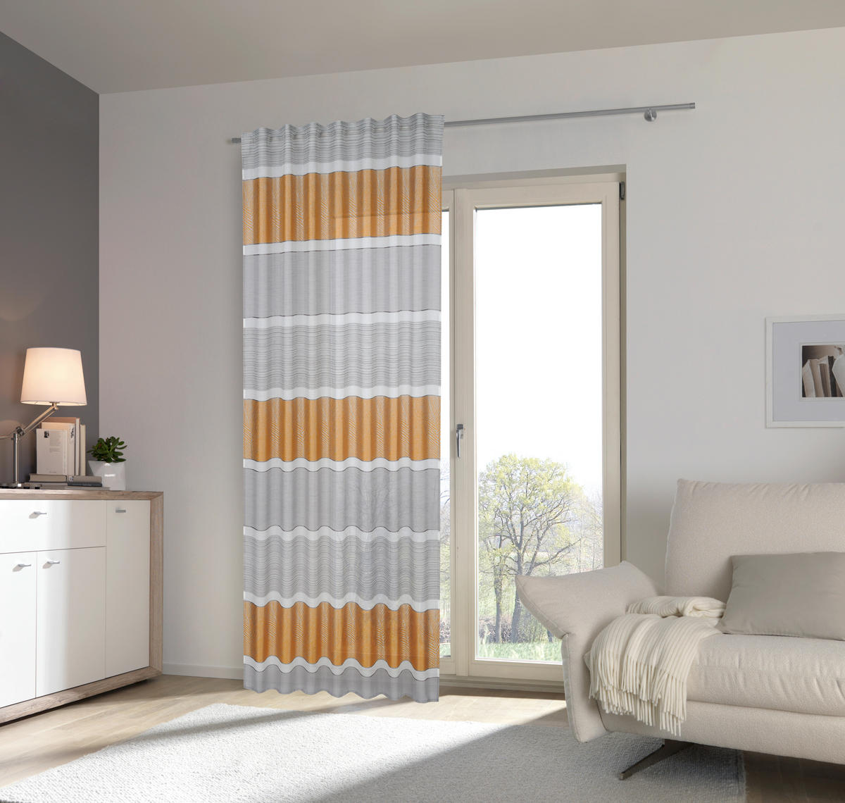 KÉSZFÜGGÖNY részben áttetsző  - currysárga, Konventionell, textil (140/245cm) - Esposa