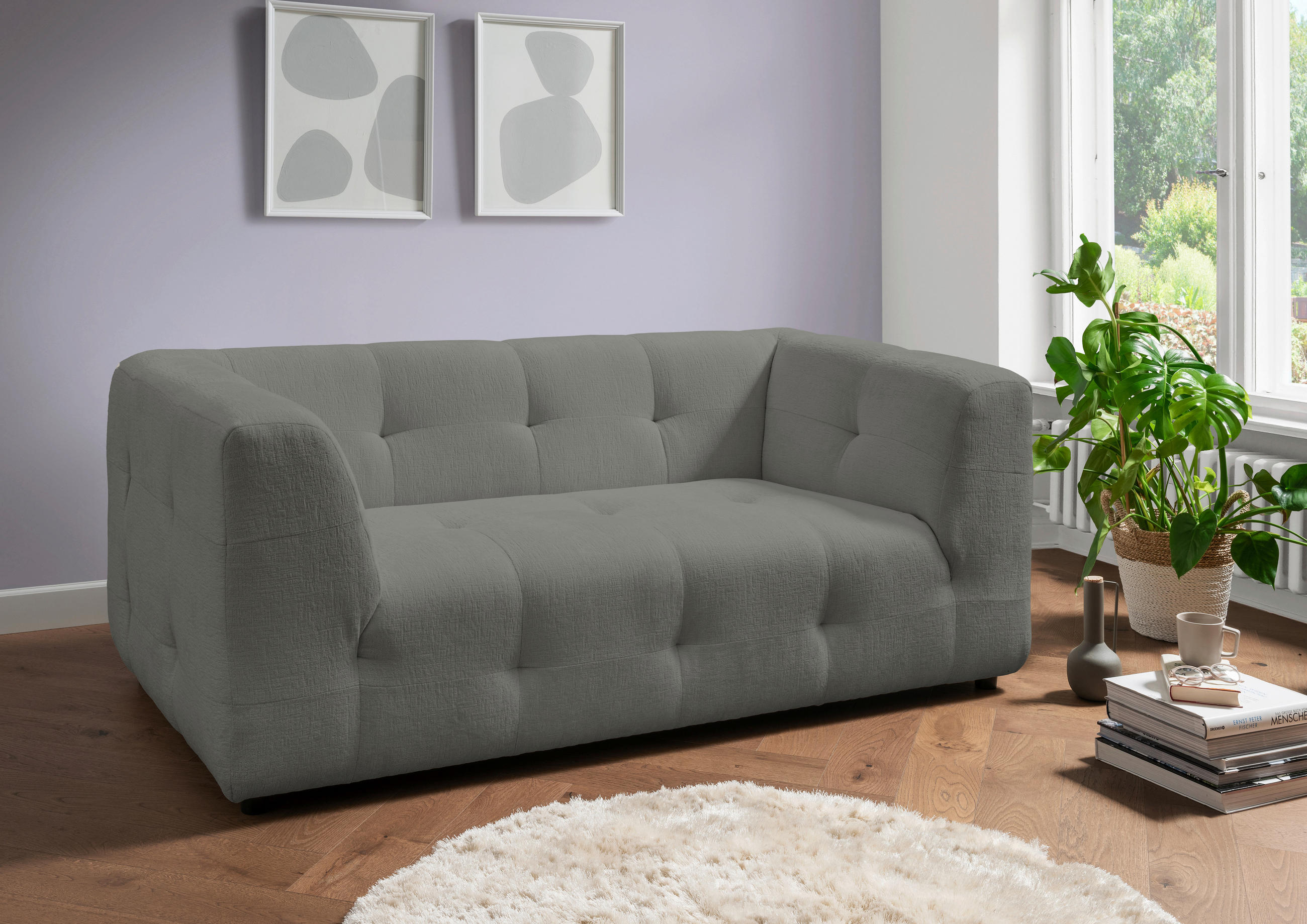 2-SITZER-SOFA in Mikrofaser Graubraun - Graubraun/Schwarz, Design, Kunststoff/Textil (184/72/95cm) - Livetastic