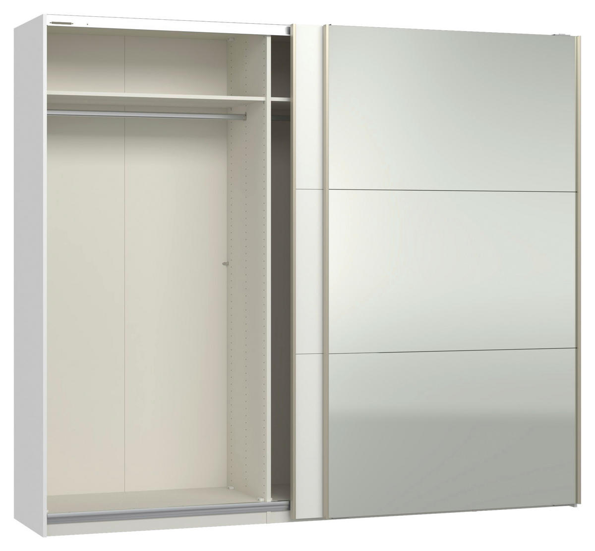 SCHWEBETÜRENSCHRANK 253/220/65 cm 2-türig Weiß  - Edelstahlfarben/Weiß, Design, Glas/Holzwerkstoff (253/220/65cm) - Jutzler