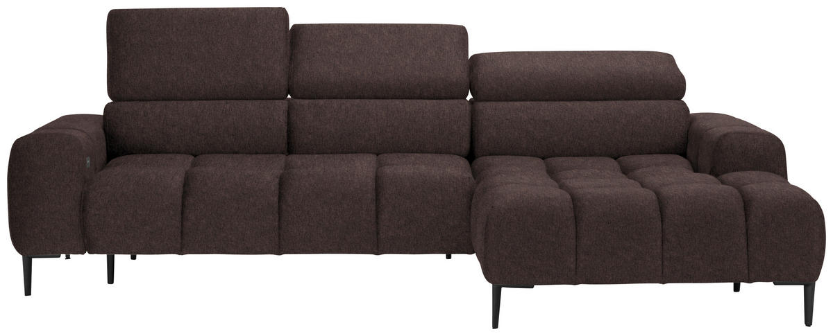 ECKSOFA in Samt, Webstoff Graubraun  270/177 cm  - Graubraun/Schwarz, Design, Textil/Metall (270/177cm) - Welnova