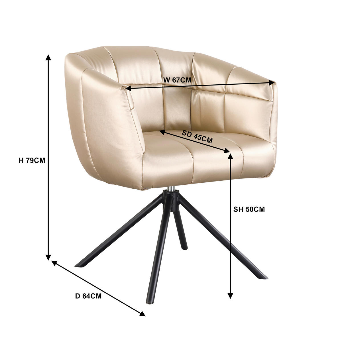 ARMLEHNSTUHL  Sitzfläche 360° drehbar Webstoff  - Champagner/Schwarz, Design, Textil/Metall (67/79/64cm) - Novel