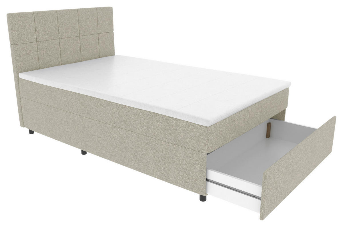 BOXBETT 120/200 cm,  in Hellgrau, Matratze, Topper, Bettschublade, H3 = fest  - Hellgrau/Schwarz, KONVENTIONELL, Kunststoff/Textil (120/200cm) - Boxxx