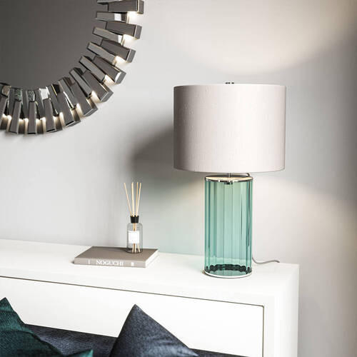 TISCHLEUCHTE Elstead Reno 35.5/60.4 cm   - Nickelfarben/Grün, Design, Glas/Textil (35.5/60.4cm) - Elstead Lighting