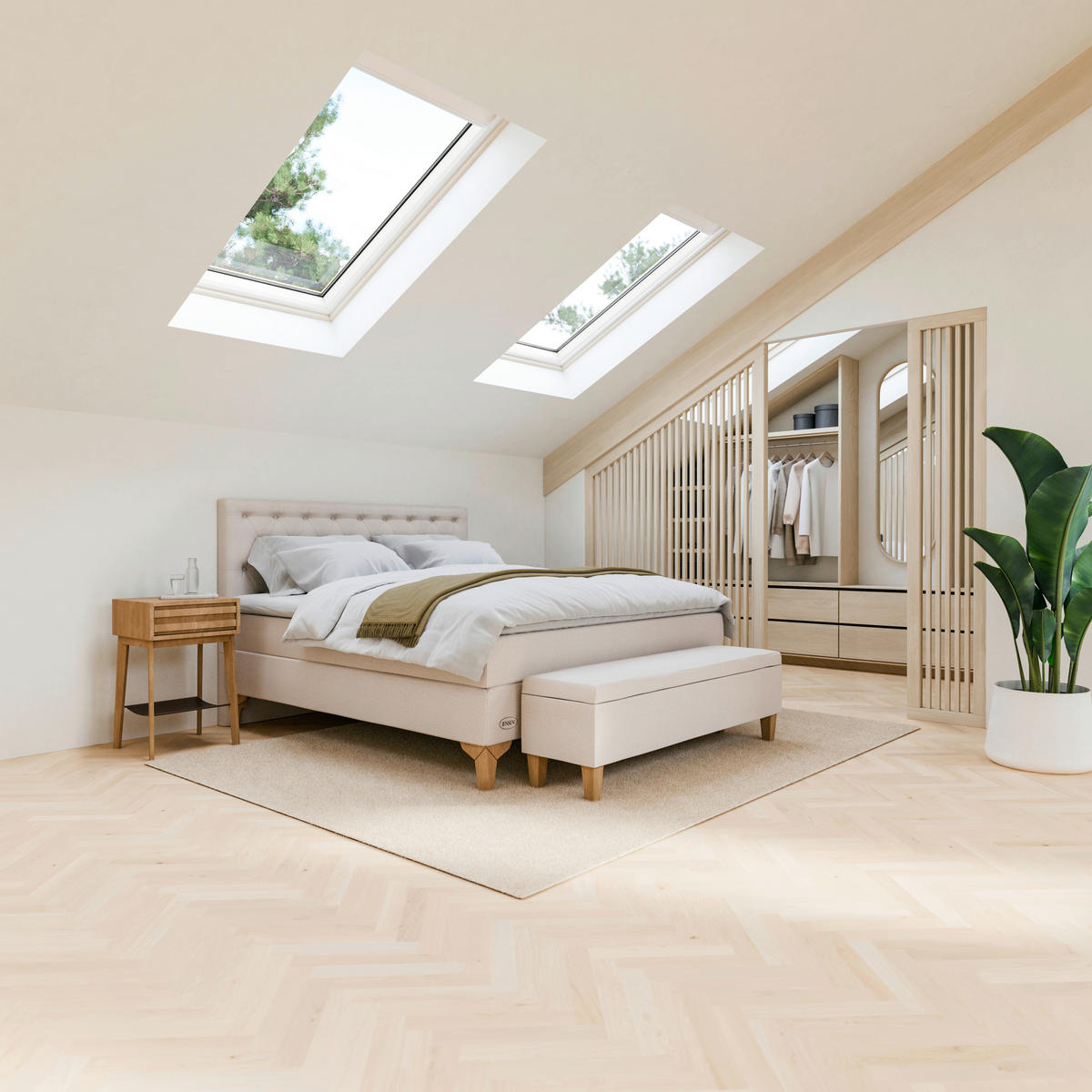 BOXSPRINGBETT 180/200 cm  in Sandfarben  - Sandfarben/Eichefarben, KONVENTIONELL, Holz/Textil (180/200cm) - Jensen