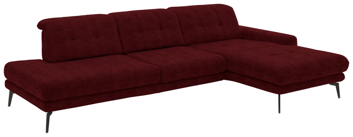 ECKSOFA in Flachgewebe Bordeaux  - Bordeaux/Schwarz, Design, Textil/Metall (309/190cm) - Beldomo Style