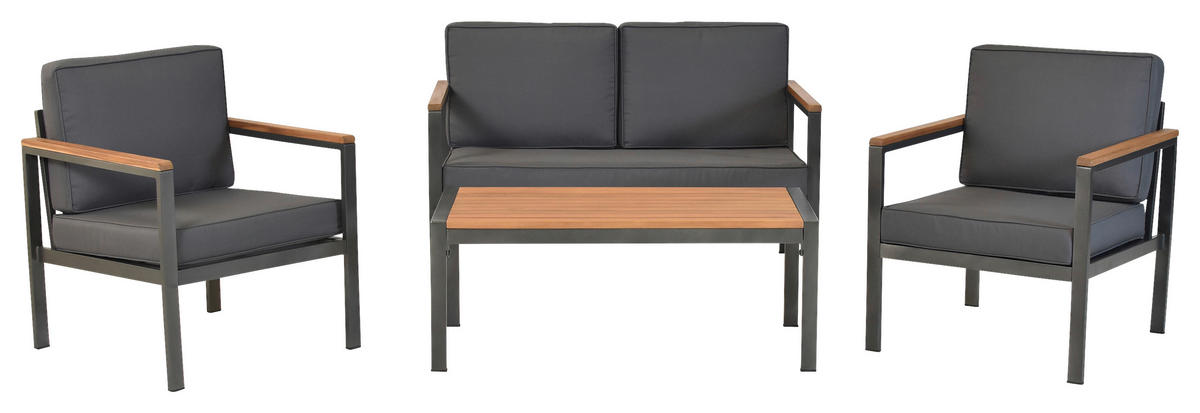 GARTENSET 4-teilig  - Graphitfarben/Naturfarben, MODERN, Kunststoff/Textil - Gardenson