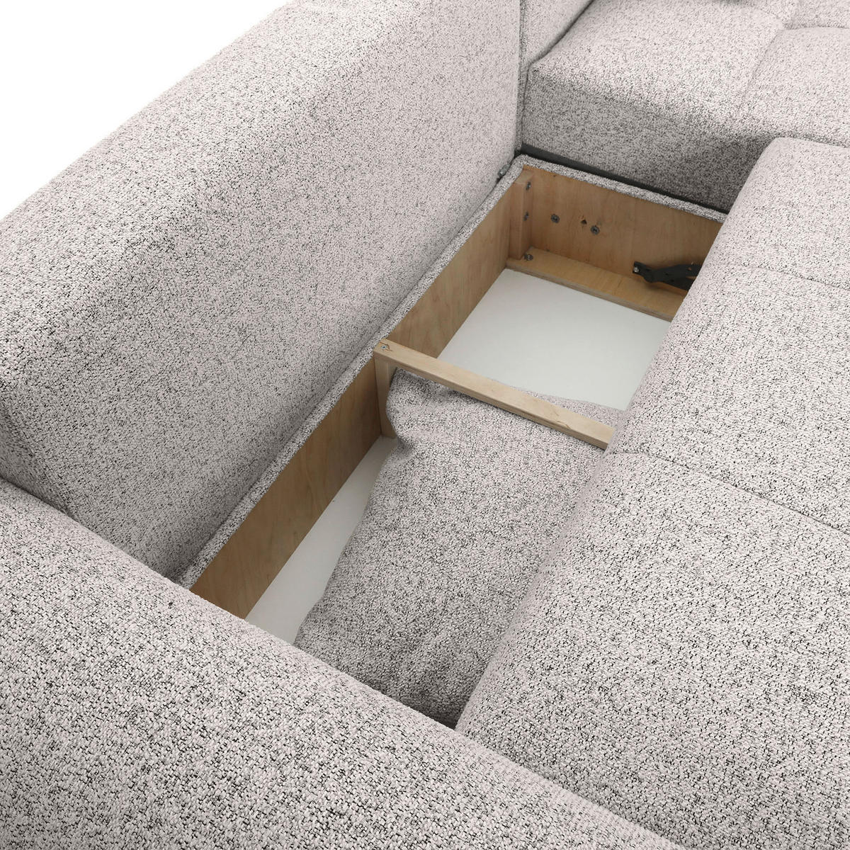 Ecksofa mit Funktion Grau Flachgewebe Zierkissen, Rückenkissen, Bettkasten, Schlaffunktion, Rücken echt, Liegefläche im Originalstoff  - Schwarz/Grau, KONVENTIONELL, Kunststoff/Textil (277/190cm) - Carryhome