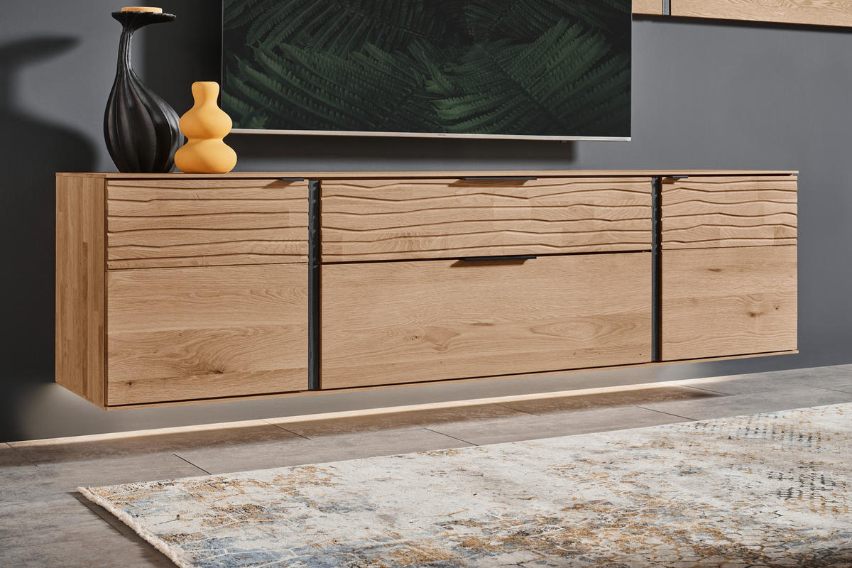 WOHNWAND  Eichefarben 284/184/44 cm  - Eichefarben/Anthrazit, Natur, Glas/Holz (284/184/44cm) - Valnatura