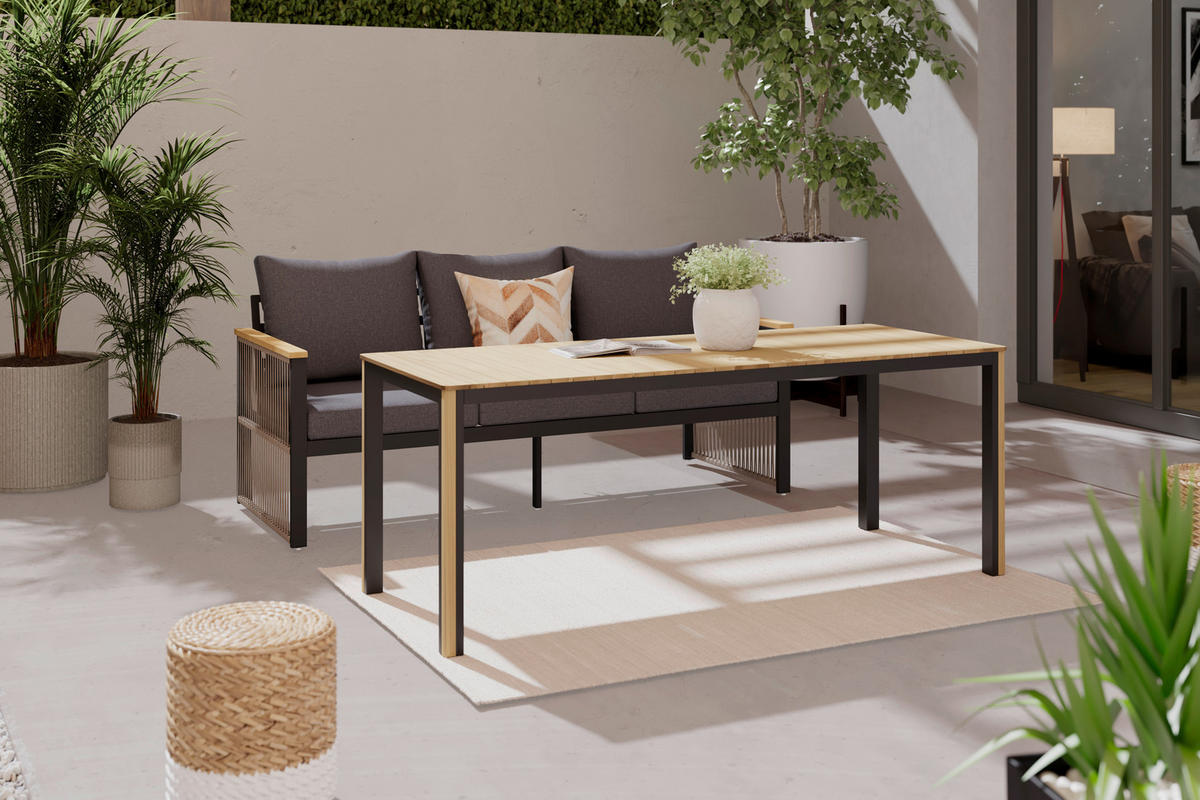 LOUNGESOFA  - Anthrazit/Teakfarben, MODERN, Holz/Metall (190/75.5/73cm) - Ambia Garden