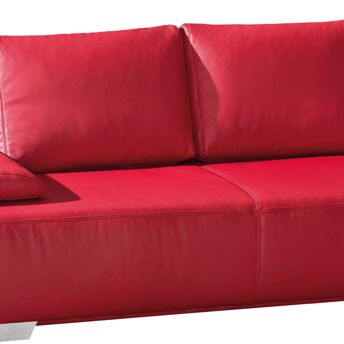 SCHLAFSOFA Rot Echtleder  - Chromfarben/Rot, KONVENTIONELL, Leder/Metall (195/85/90cm) - Livetastic