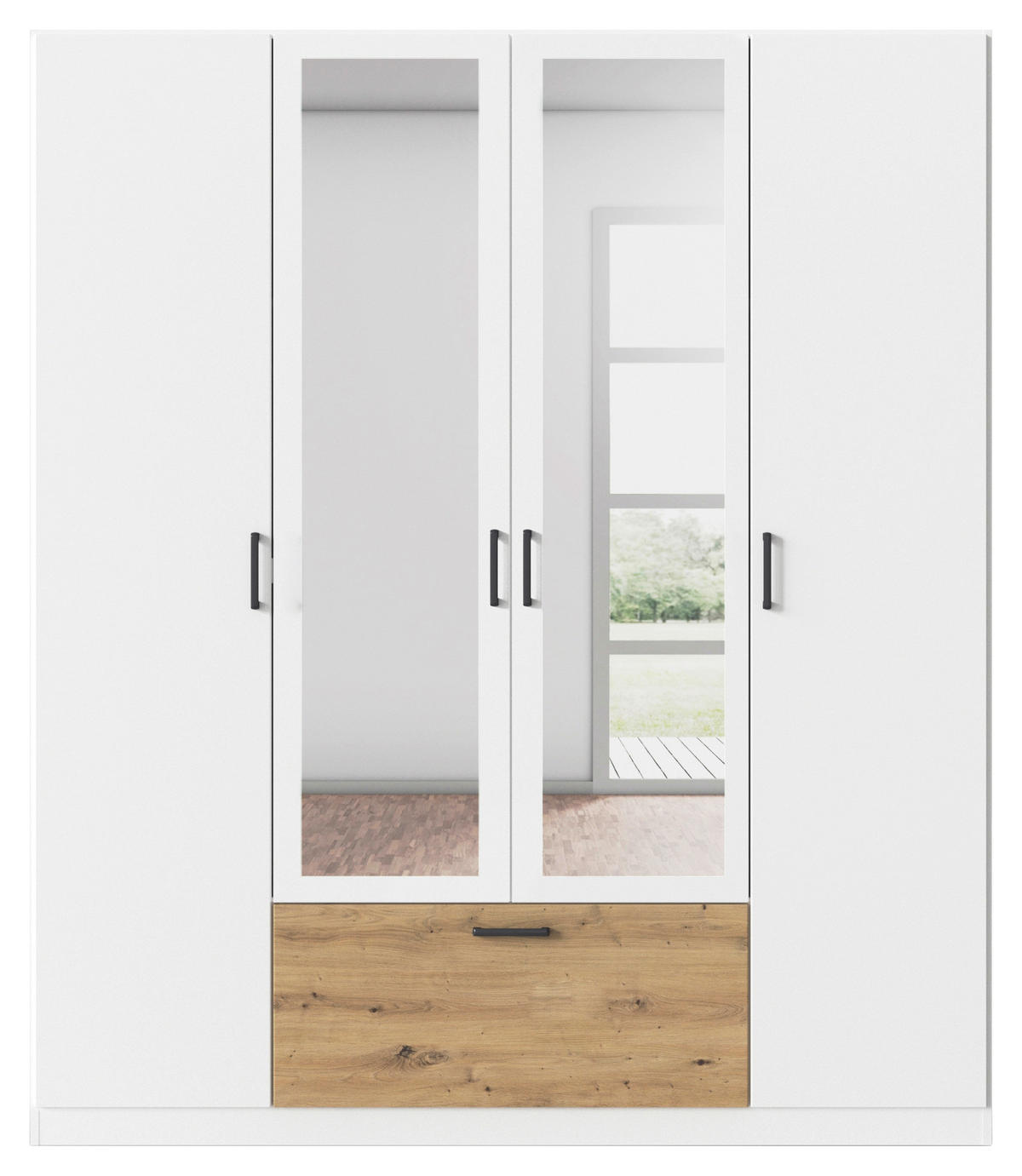 KLEIDERSCHRANK in Weiss, Eiche Artisan  - Weiss/Eiche Artisan, Basics, Holzwerkstoff/Metall (181/210/54cm) - Boxxx