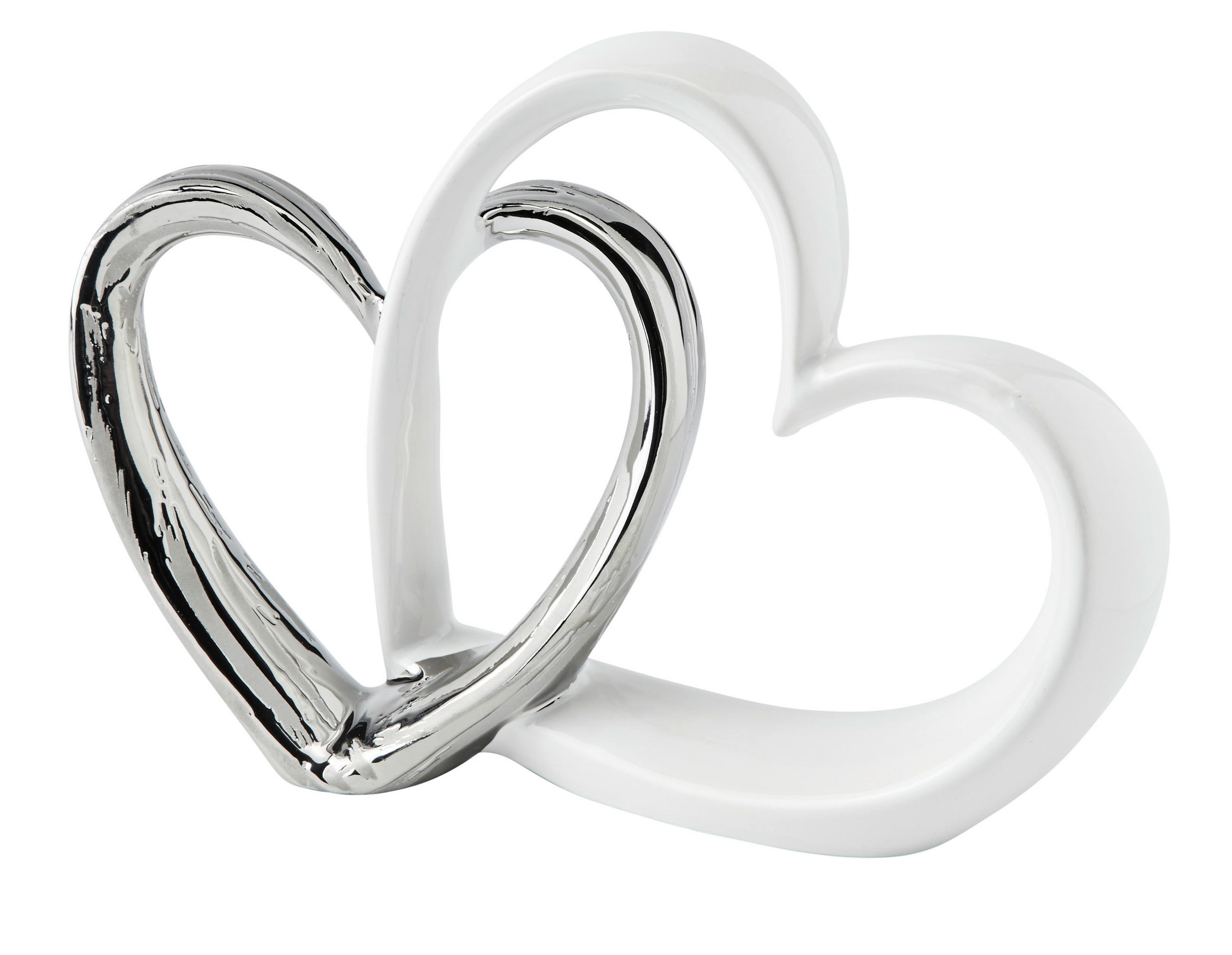 DEKORAČNÉ SRDCE - biela/strieborná, Design, keramika (23,5/5,5/15,8cm) - Ambia Home