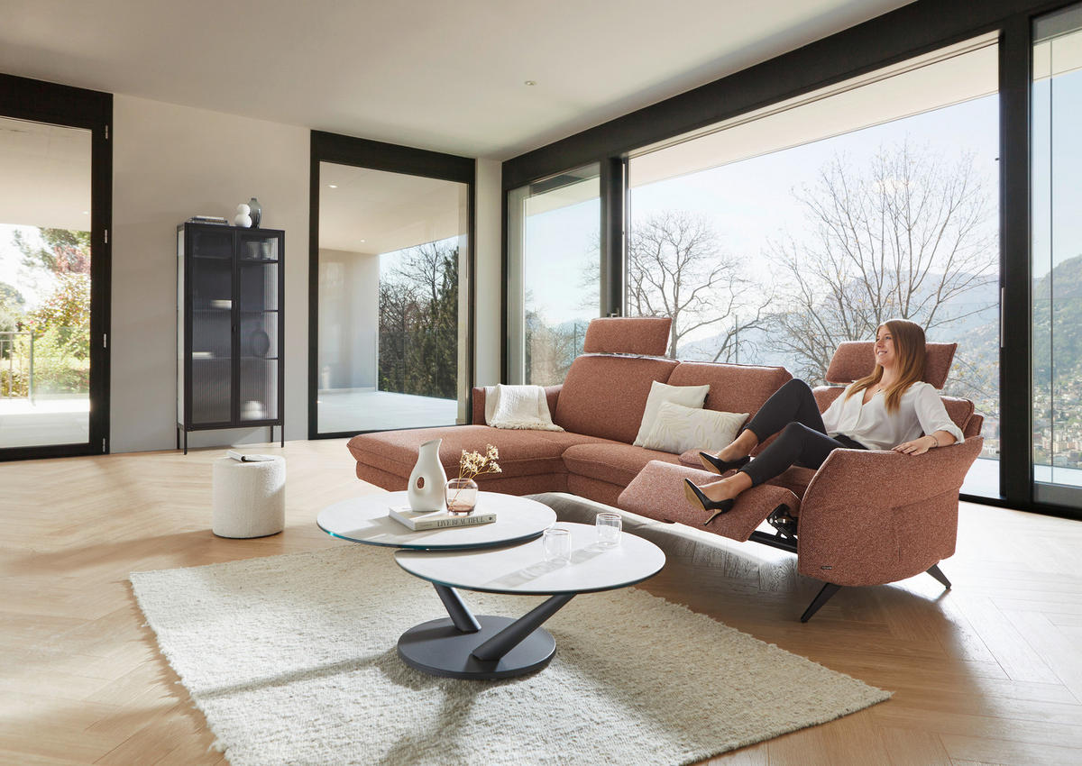 ECKSOFA in Flachgewebe Altrosa  - Anthrazit/Altrosa, Design, Textil/Metall (171/281cm) - Himolla