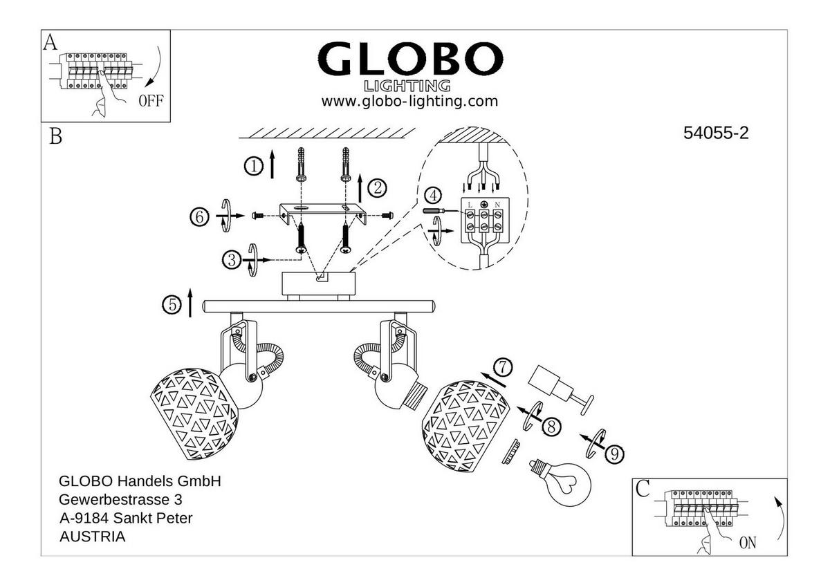 SPOTLIGHT 25/10/17,5 cm   - svart/guldfärgad, Basics, metall (25/10/17,5cm) - Globo