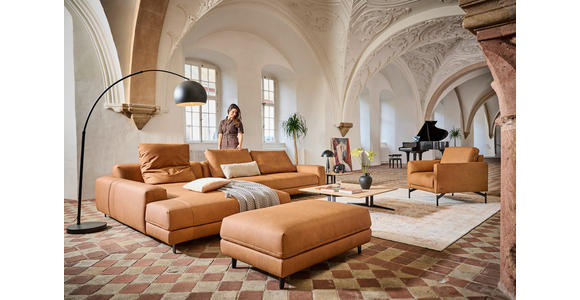 ECKSOFA  in Echtleder Hellbraun  225/355 cm  - Hellbraun/Anthrazit, Design, Leder/Metall (225/355cm) - Johann Jakob