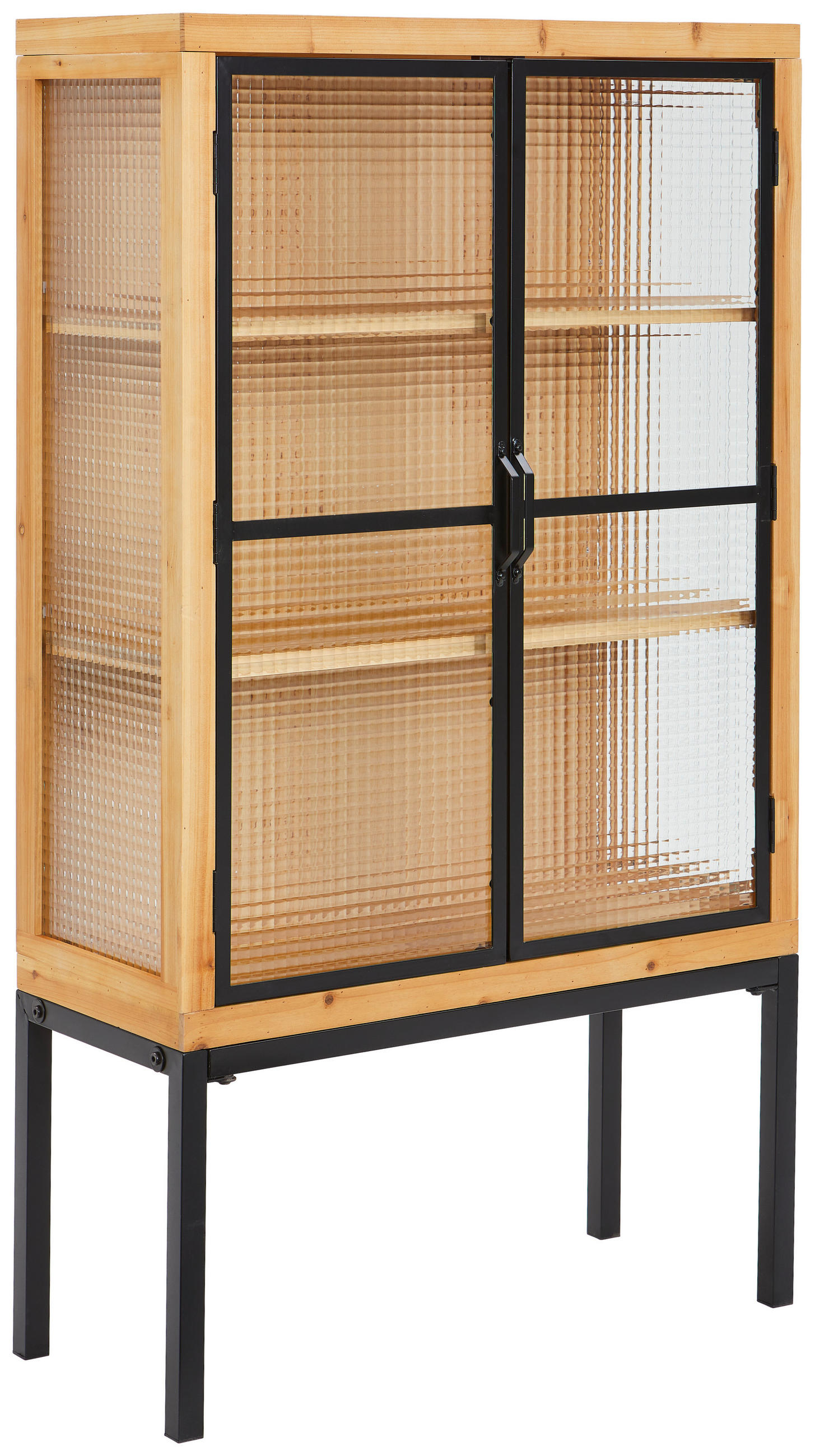 VITRÍNA, jedle, přírodní barvy, černá, 80/145/35 cm - černá/přírodní barvy, Design, kov/dřevo (80/145/35cm) - MID.YOU