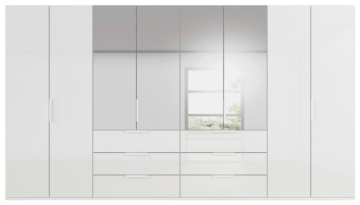 DREHTÜRENSCHRANK 400/223/61 cm,  in Weiß, 8-türig  - Weiß, Basics, Glas/Holzwerkstoff (400/223/61cm) - Novel