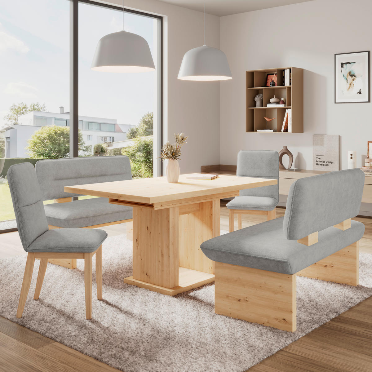 SITZBANK 120/87/67 cm Webstoff Hellgrau  - Eichefarben/Hellgrau, KONVENTIONELL, Textil (120/87/67cm) - James Wood