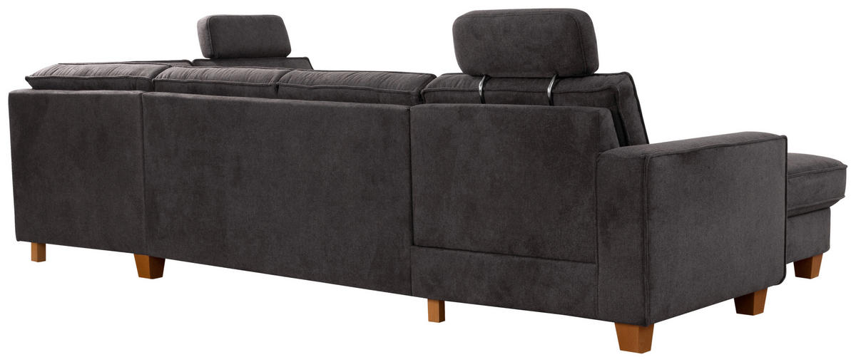 WOHNLANDSCHAFT Dunkelgrau Flachgewebe  - Eichefarben/Dunkelgrau, KONVENTIONELL, Holz/Textil (161/309/213cm) - Sit & More