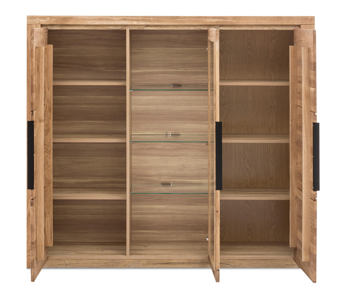 HIGHBOARD  in 160/141/40 cm  - Eichefarben/Schwarz, Natur, Glas/Holz (160/141/40cm) - Carryhome