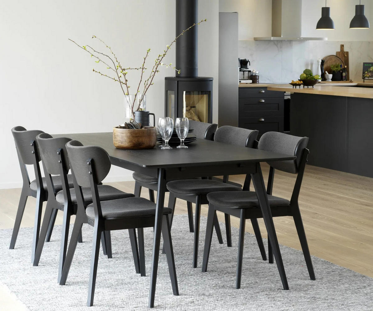 MATBORD svart rektangulär  utdragbar, finns i olika storlekar, finns i olika trädekorer  - svart, Klassisk, trä (190/90/75cm) - Rowico