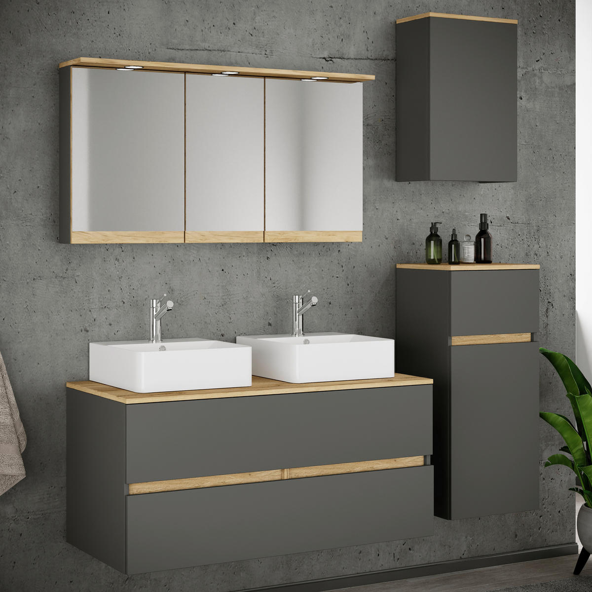 BADEZIMMER 6-teilig 151 cm  - Honigeiche/Weiss, Trend, Keramik/Holzwerkstoff (151cm) - MID.YOU