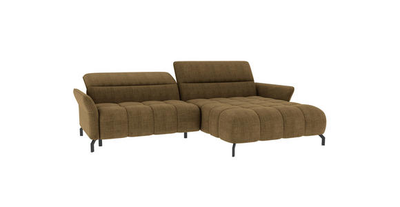 ECKSOFA Olivgrün Flachgewebe Rücken echt, Kopfteilverstellung, Sitztiefenverstellung  - Schwarz/Olivgrün, KONVENTIONELL, Textil/Metall (272/175cm) - Carryhome