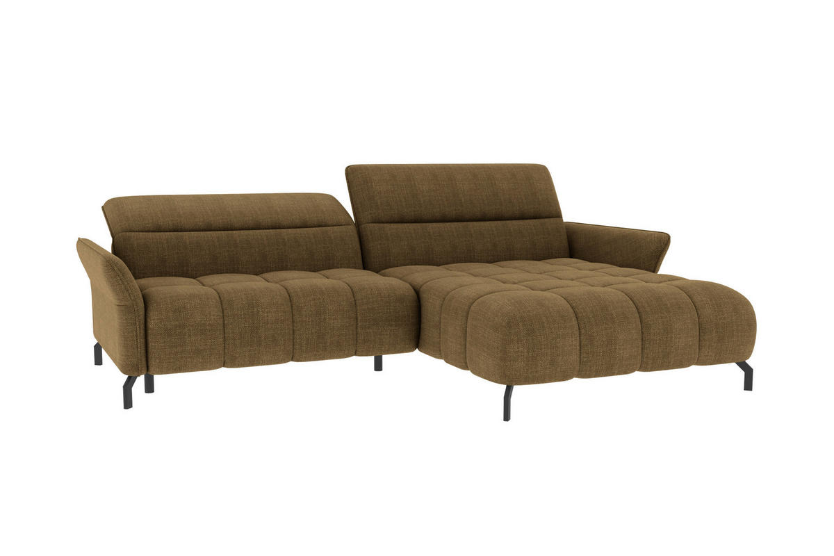 ECKSOFA  in Flachgewebe Olivgrün Rücken echt, Kopfteilverstellung, Sitztiefenverstellung  272/175 cm  - Schwarz/Olivgrün, KONVENTIONELL, Textil/Metall (272/175cm) - Carryhome