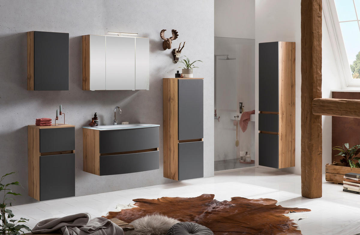 HOCHSCHRANK 40/180/35 cm  - Eichefarben/Silberfarben, KONVENTIONELL, Holzwerkstoff/Kunststoff (40/180/35cm) - Held